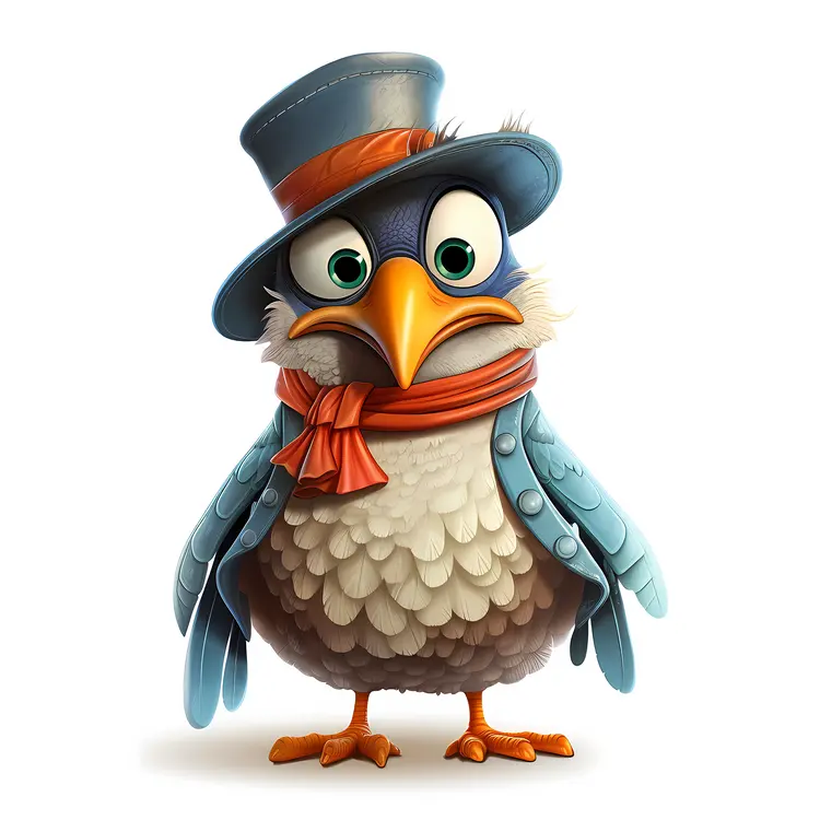 Cute Cartoon Bird with Hat and Scarf
