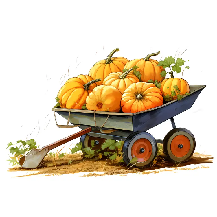 Pumpkins in a Wheelbarrow for Harvest Season