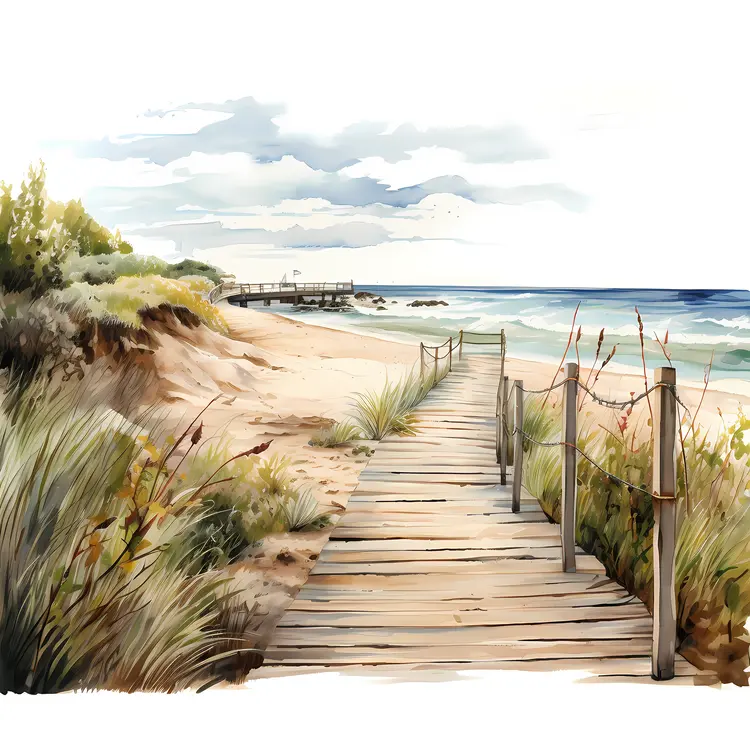 Serene Wooden Boardwalk Leading to the Beach