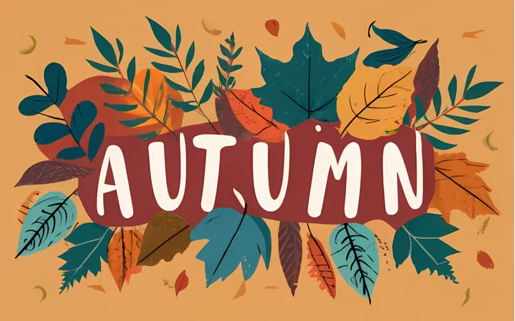 Autumn Text with Colorful Leaves