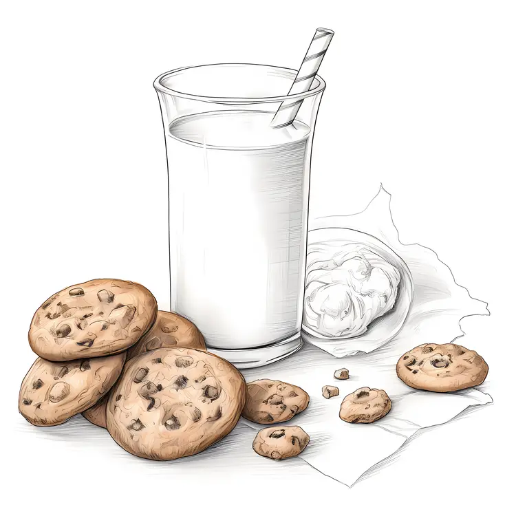 Milk and Cookies with Straw in Glass