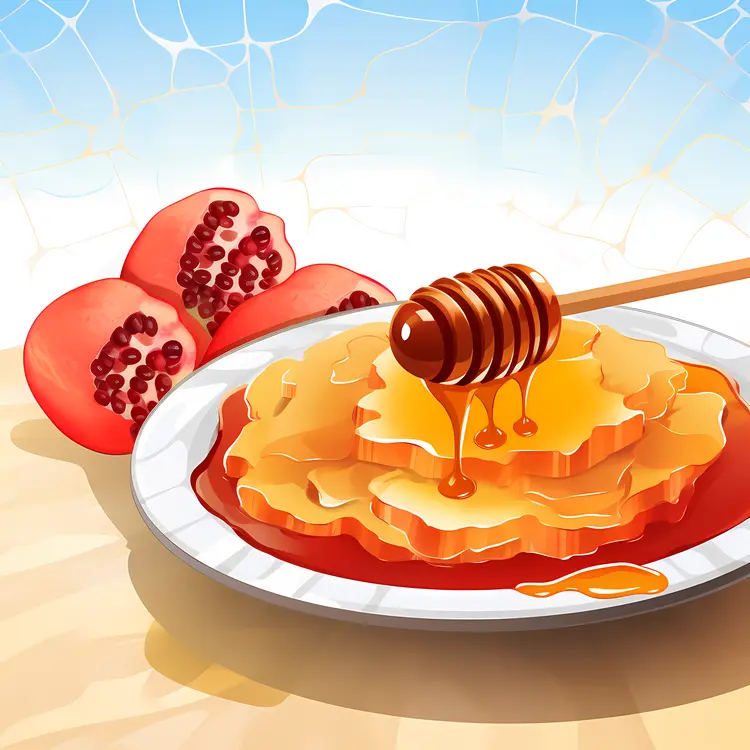 Honey Drizzled on Pancakes with Pomegranate for Rosh Hashanah