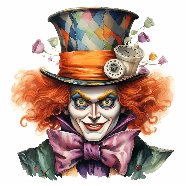 Mad Hatter with Colorful Hat and Tea