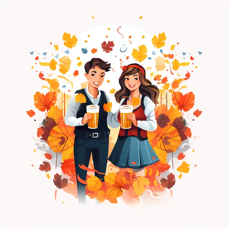 Cartoon Couple Enjoying Beer at Oktoberfest