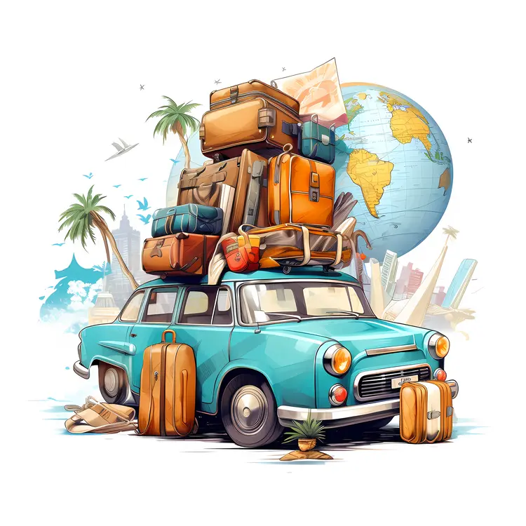 Car Loaded with Luggage for a Global Adventure