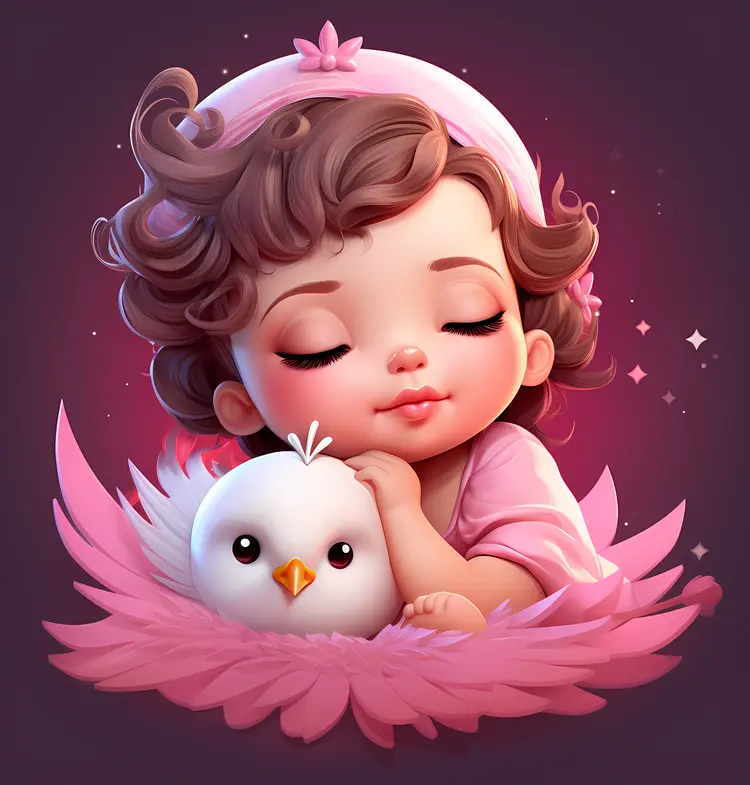 Cute Girl in Pink Dress with a Bird