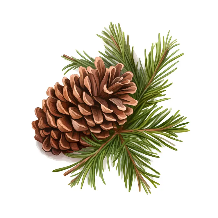 Pine Cone and Branch Illustration