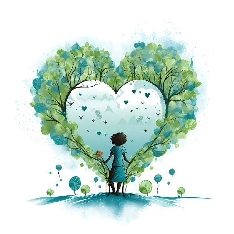 Girl Standing in Heart-shaped Trees