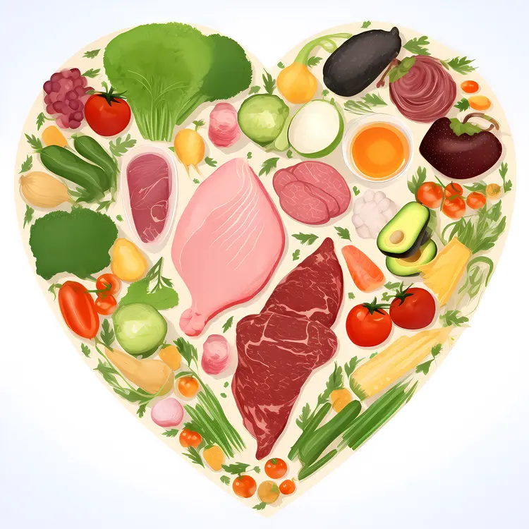 Heart-Shaped Food Arrangement for a Healthy Diet