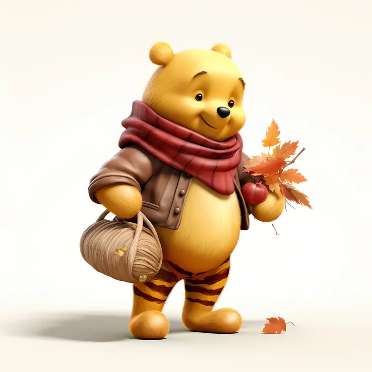 Yellow Bear with Basket and Autumn Leaves