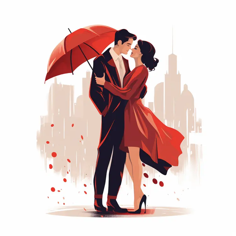 Romantic Couple with Red Umbrella