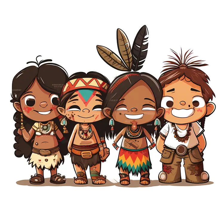 Group of Native American Children in Traditional Clothing