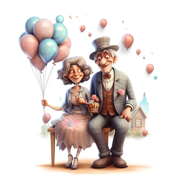 Elderly Couple with Balloons
