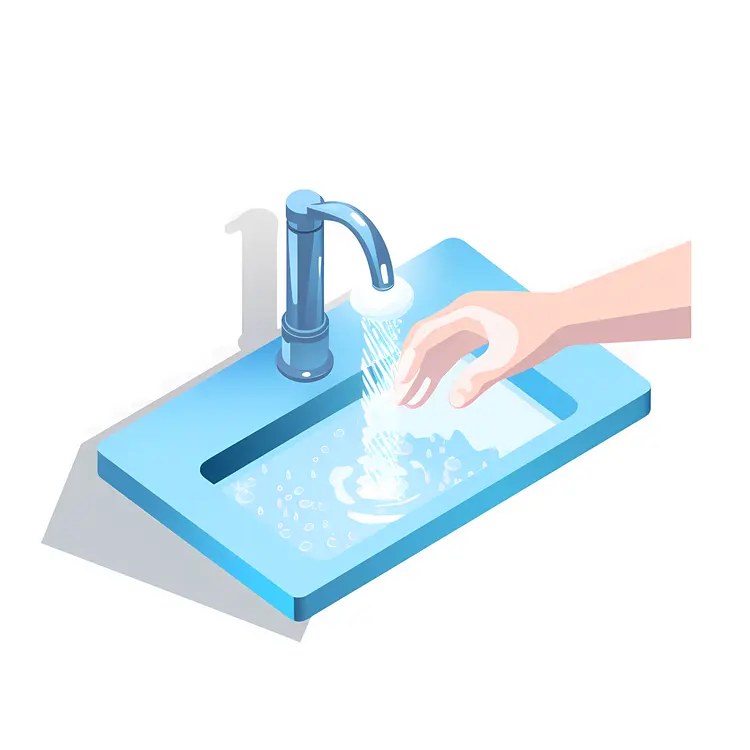 Hand Washing with Water in Sink