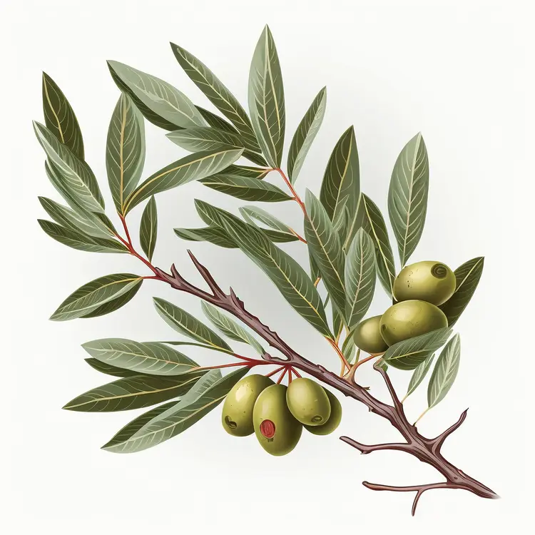 Olive Branch with Green Leaves Illustration