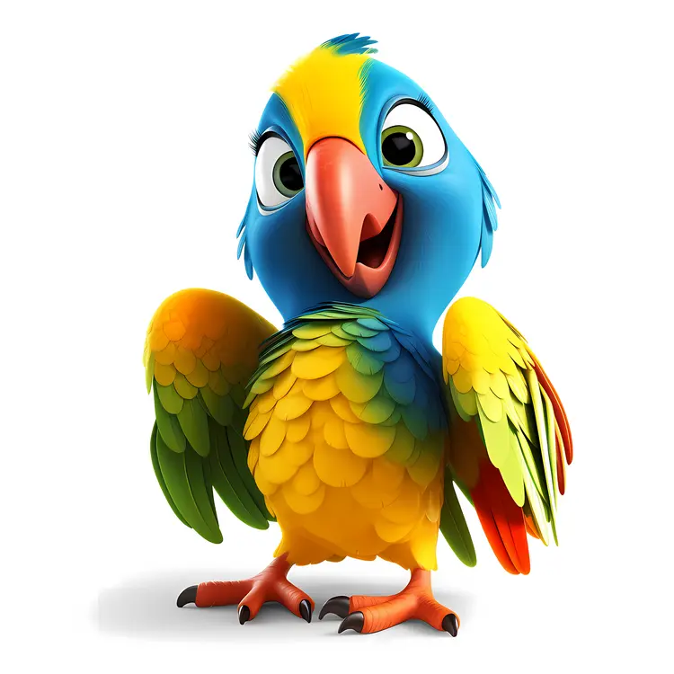 Colorful Cartoon Parrot with Vibrant Feathers