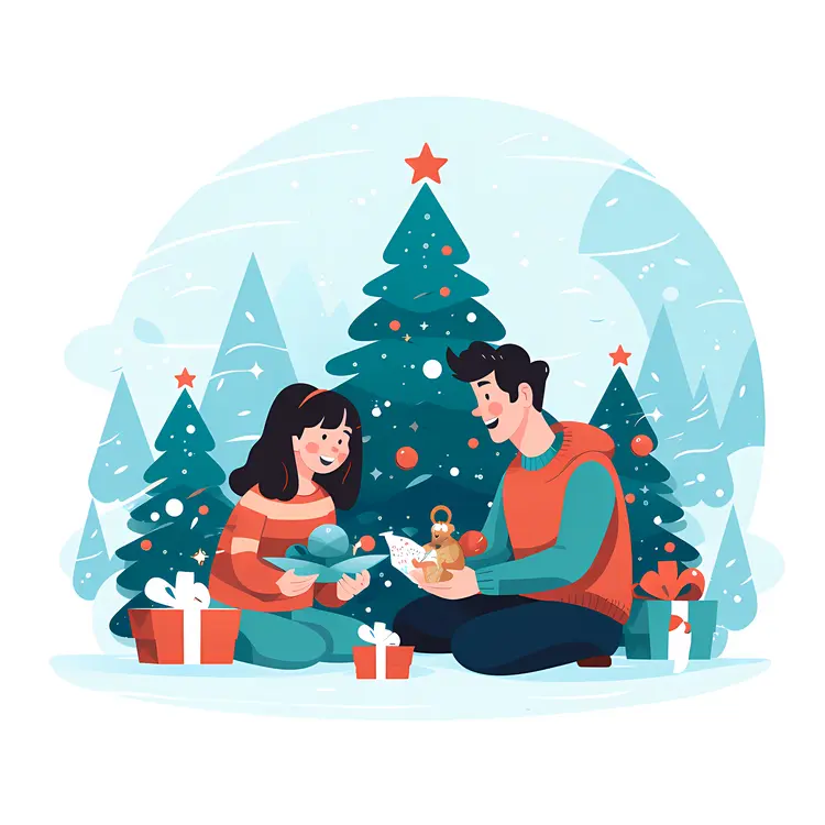 Family Opening Gifts by Christmas Tree