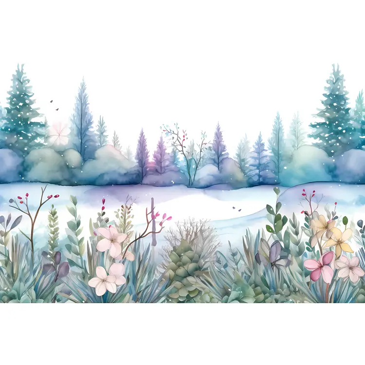 Winter Forest with Flowers