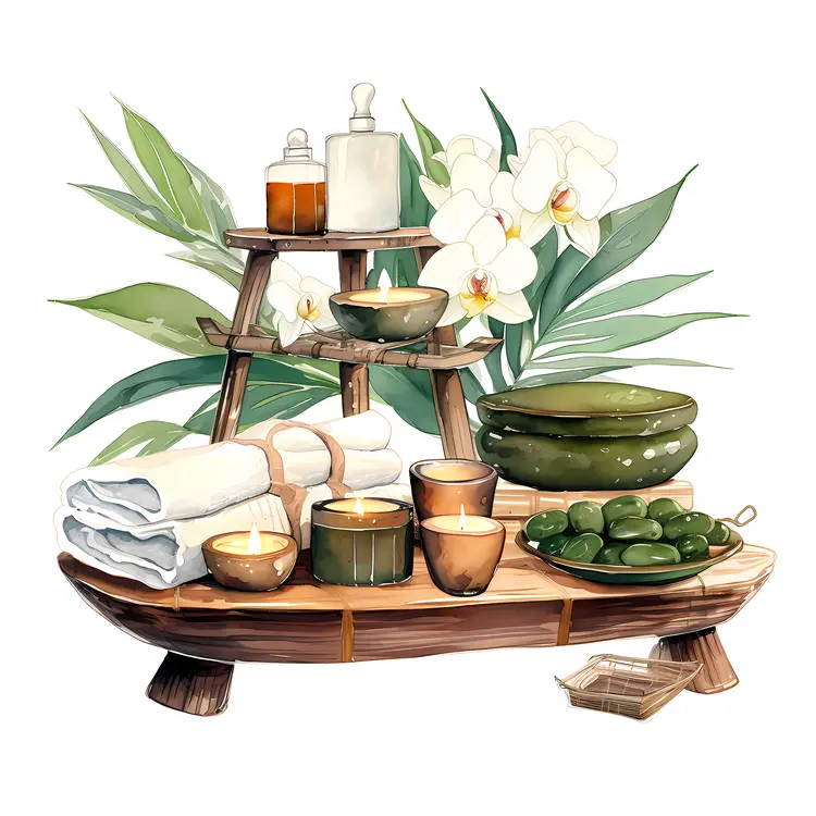 Spa Essentials with Candles and Towels