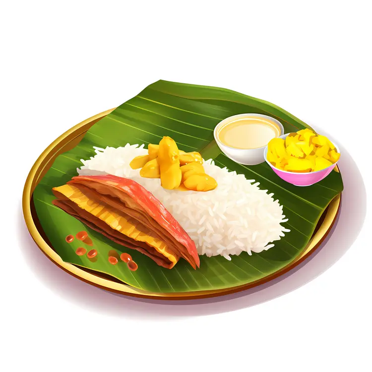 Traditional Banana Leaf Meal with Rice and Banana