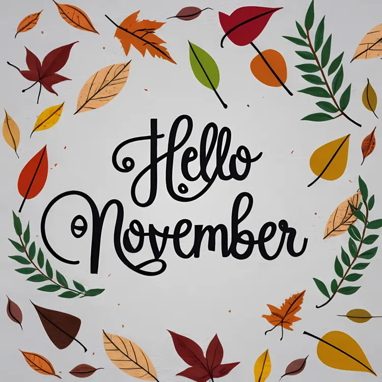 Hello November with Autumn Leaves