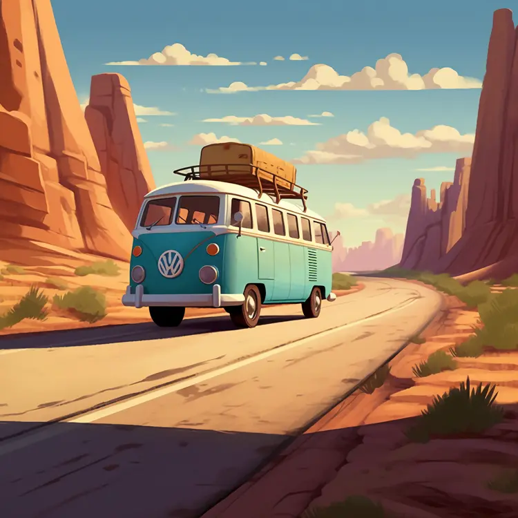 Vintage Van on a Scenic Road Trip
