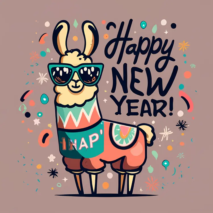 Happy New Year with Stylish Llama