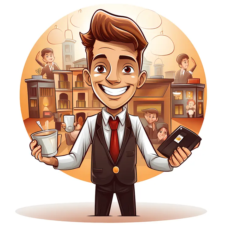 Smiling Waiter in a Restaurant