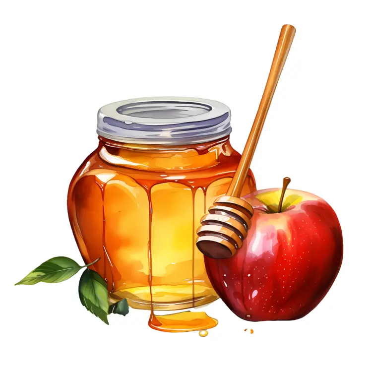 Apple and Honey Jar with Leaves