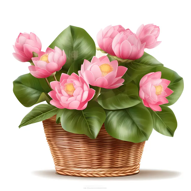 Beautiful Lotus Flowers in a Woven Basket