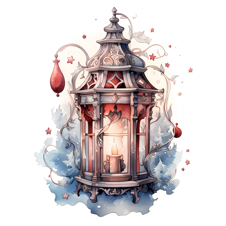 Decorative Lantern with Candle and Stars for Christmas