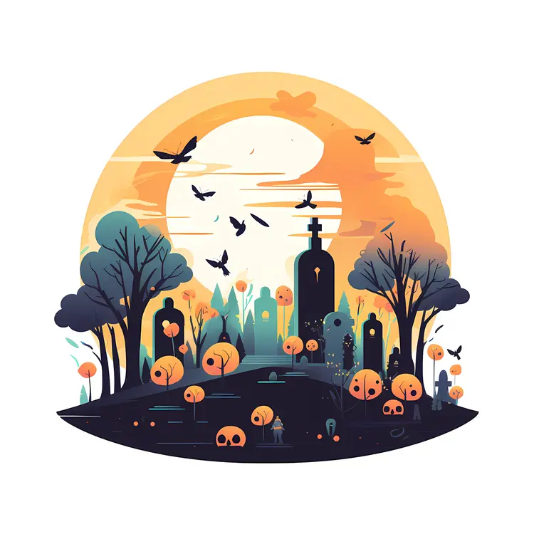 Spooky Cemetery with Skulls