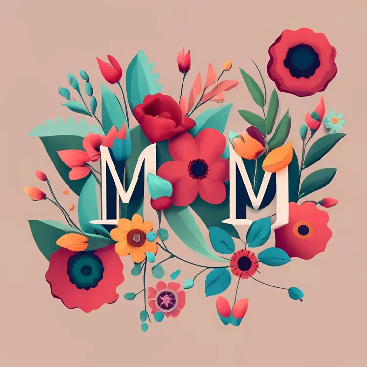 Elegant Floral MOM Text for Mother's Day