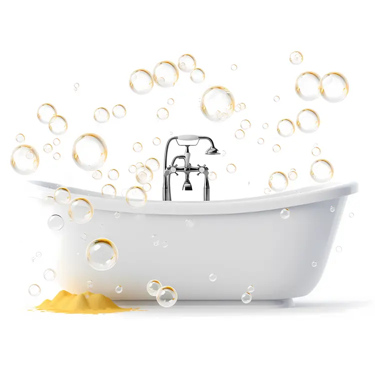 White Bathtub with Bubbles and Sand