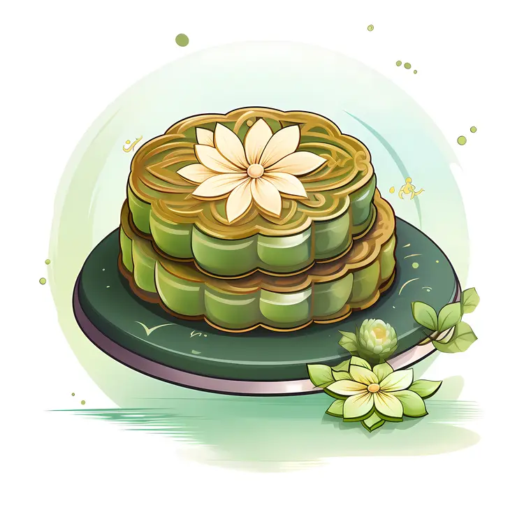 Green Mooncake with Flower Decoration