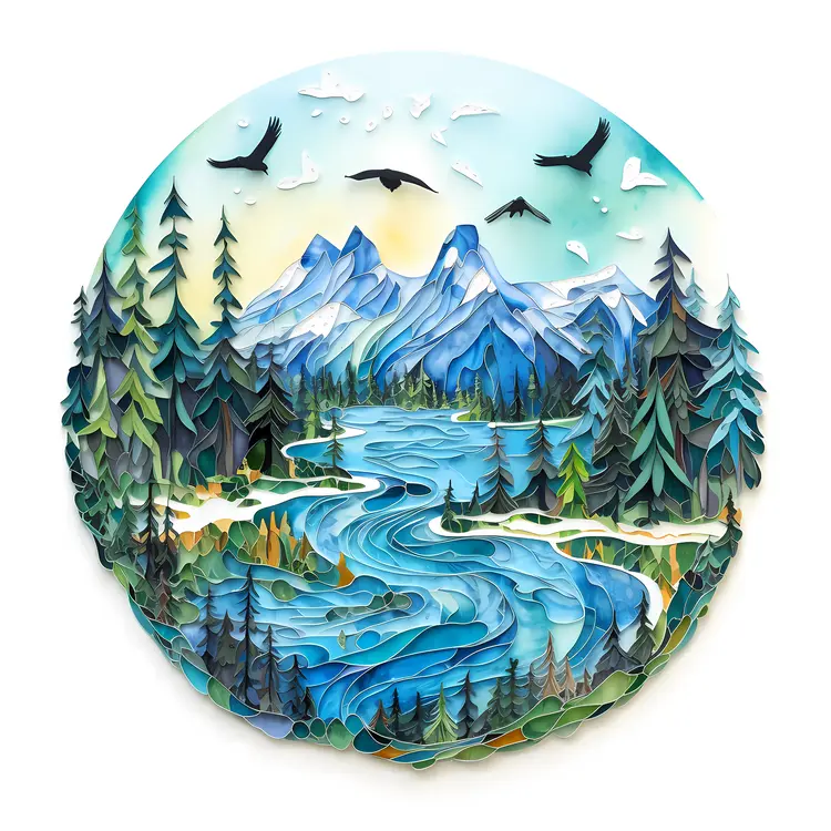 River Flowing Through Mountain Forest