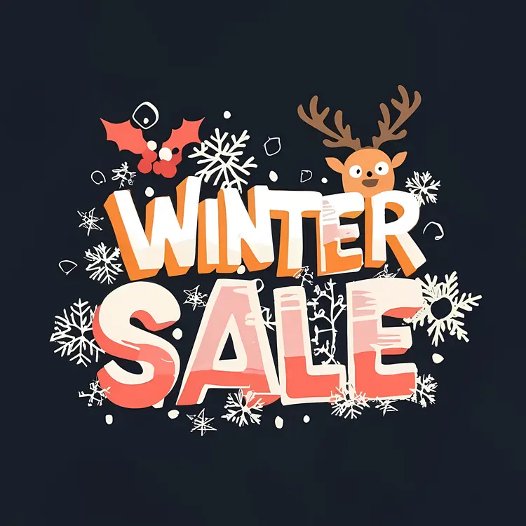 Winter Sale with Reindeer and Snowflakes