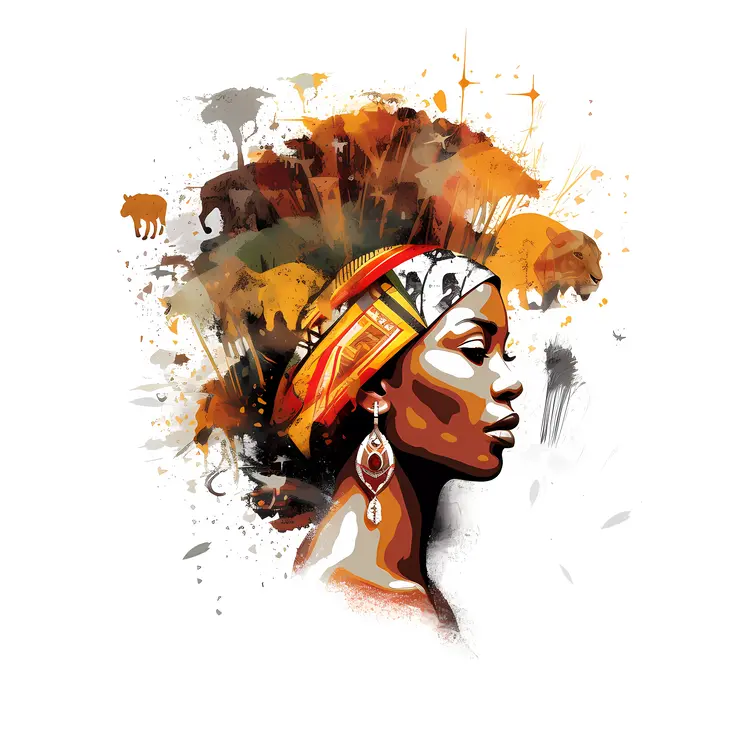 Colorful African Woman Portrait with Headscarf and Earrings