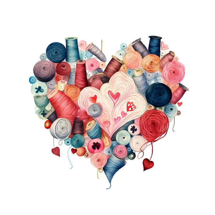 Colorful Yarn Heart with Spools and Buttons