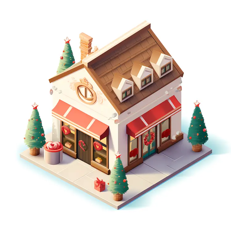 Small House Decorated for Christmas
