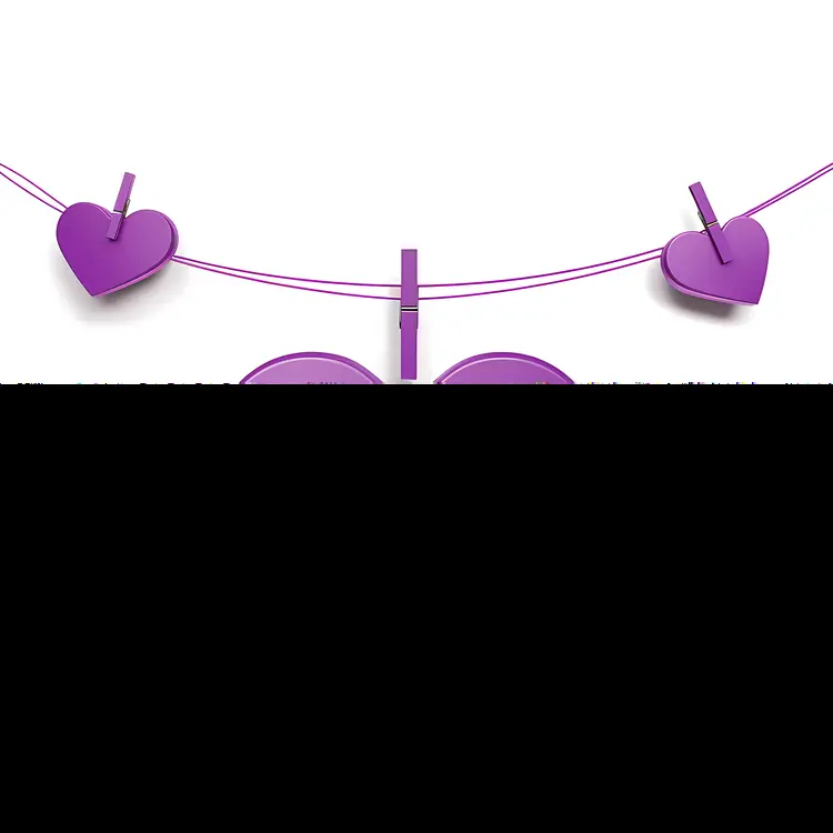 Purple Hearts Hanging on a String for Valentine's Day
