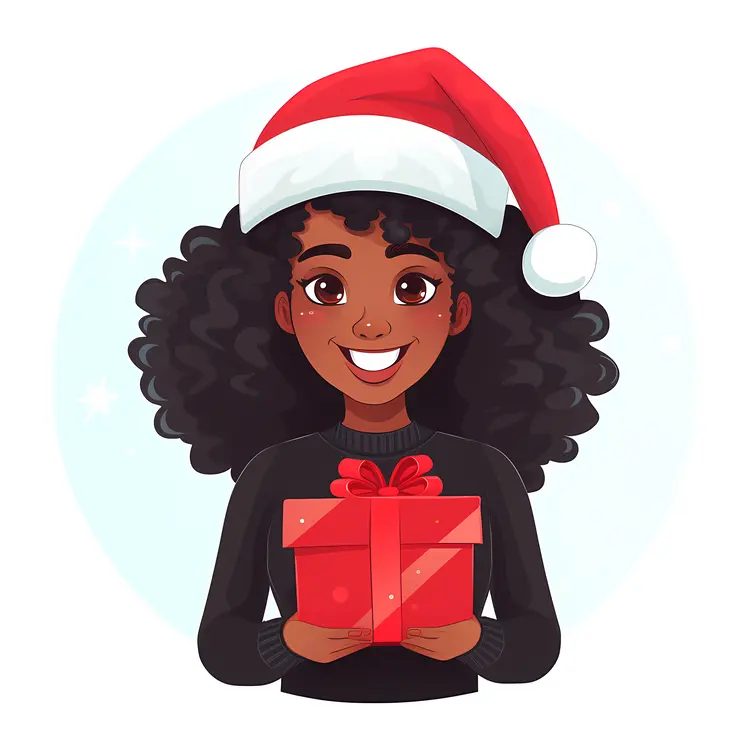 Smiling Girl with Santa Hat and Gift