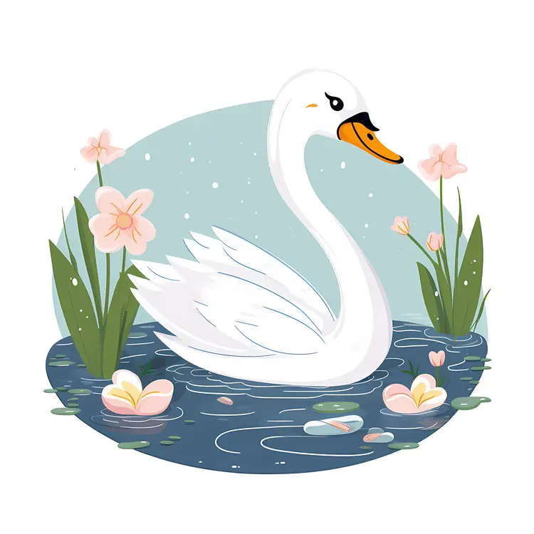Elegant Swan in a Serene Pond Illustration