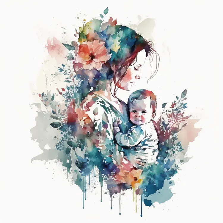 Watercolor Mother and Child Illustration for Mother's Day