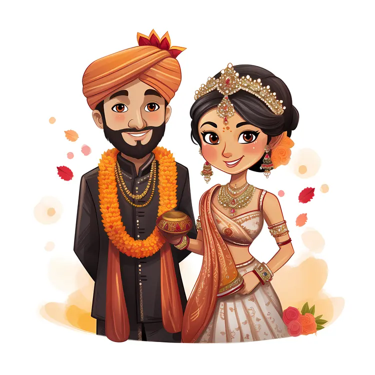 Indian Couple in Traditional Wedding Attire with Turban