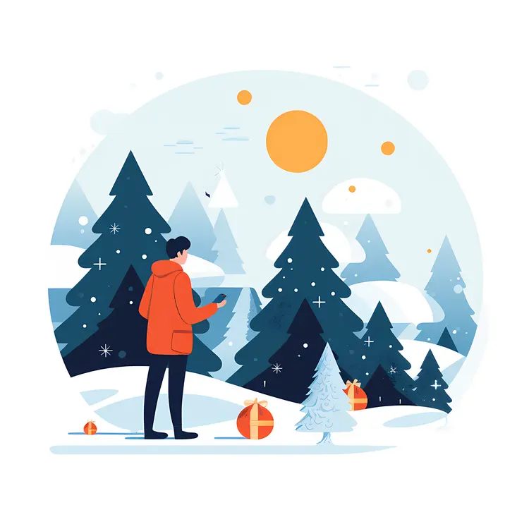Man in Winter Forest