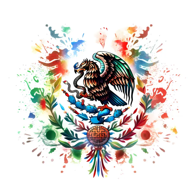 Artistic Mexican Flag with Eagle and Serpent