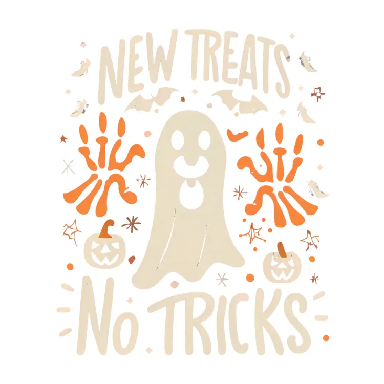 New Treats No Tricks Ghost with Pumpkins