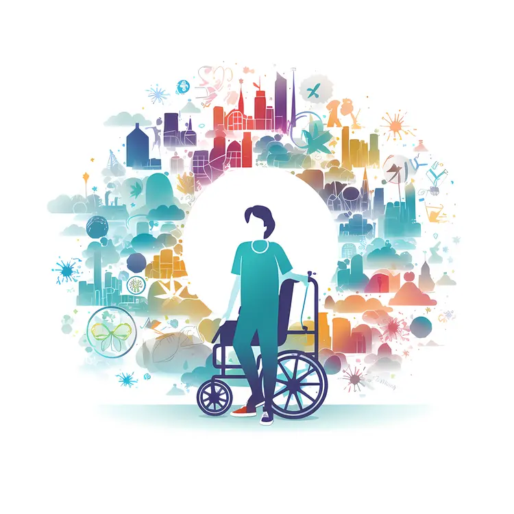 Person in Wheelchair with Colorful City Background