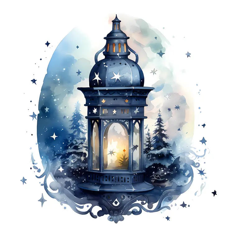 Blue Lantern in Snowy Night